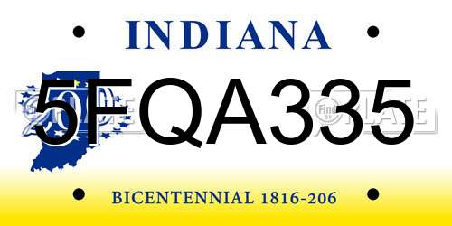 5FQA335 Indiana License Plate