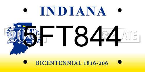 5FT844 Indiana License Plate
