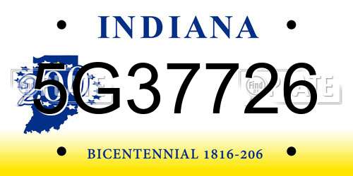 5G37726 Indiana License Plate