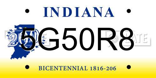 5G50R8 Indiana License Plate