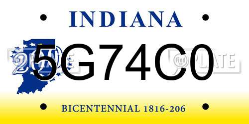 5G74C0 Indiana License Plate