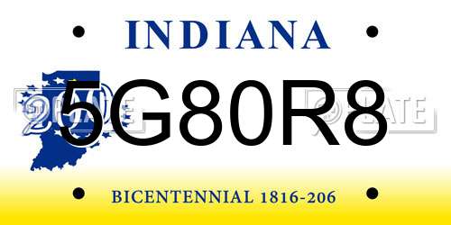 5G80R8 Indiana License Plate