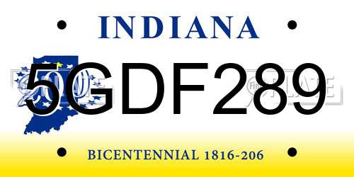 5GDF289 Indiana License Plate