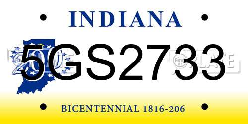 5GS2733 Indiana License Plate