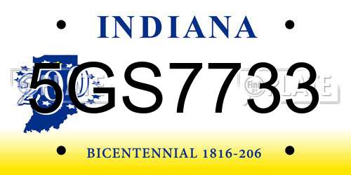 5GS7733 Indiana License Plate