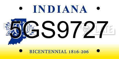 5GS9727 Indiana License Plate