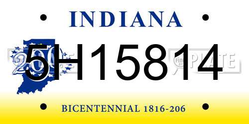 5H15814 Indiana License Plate