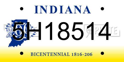5H18514 Indiana License Plate