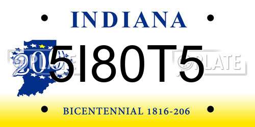 5I80T5 Indiana License Plate