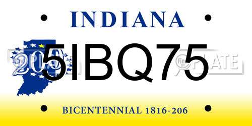 5IBQ75 Indiana License Plate