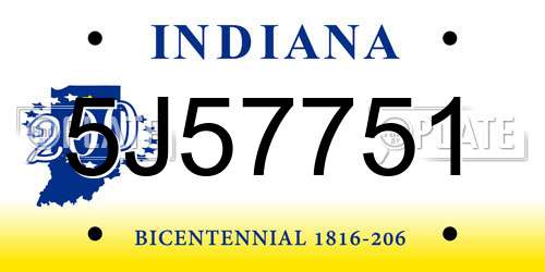 5J57751 Indiana License Plate