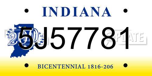 5J57781 Indiana License Plate
