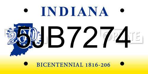 5JB7274 Indiana License Plate