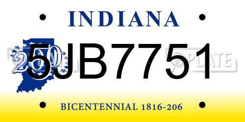 5JB7751 Indiana License Plate