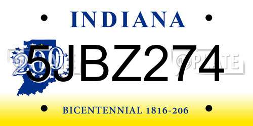 5JBZ274 Indiana License Plate