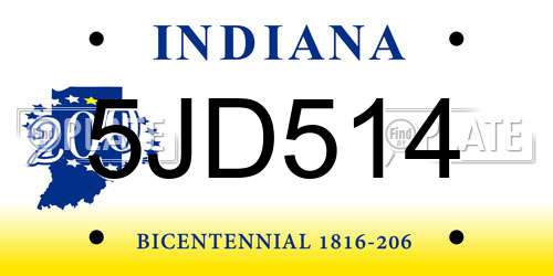 5JD514 Indiana License Plate