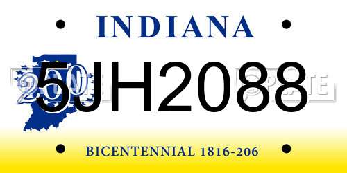 5JH2088 Indiana License Plate