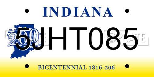 5JHT085 Indiana License Plate