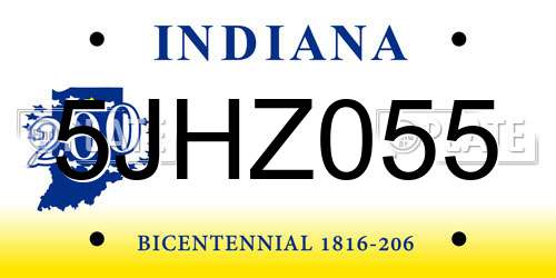 5JHZ055 Indiana License Plate