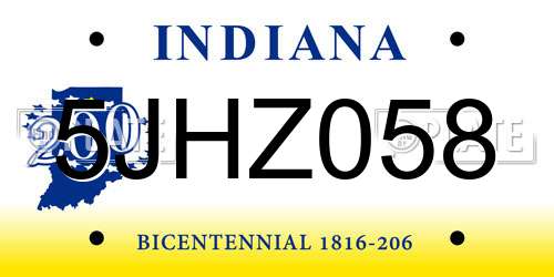 5JHZ058 Indiana License Plate