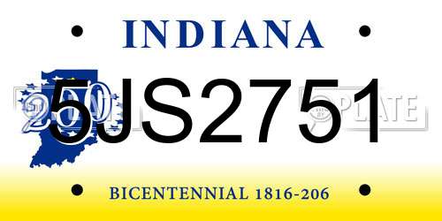 5JS2751 Indiana License Plate