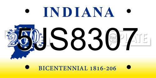 5JS8307 Indiana License Plate