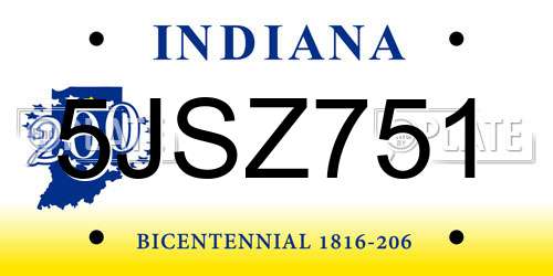 5JSZ751 Indiana License Plate