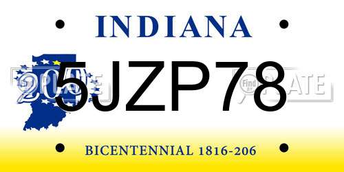 5JZP78 Indiana License Plate