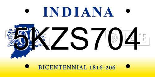 5KZS704 Indiana License Plate