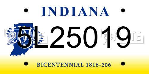 5L25019 Indiana License Plate