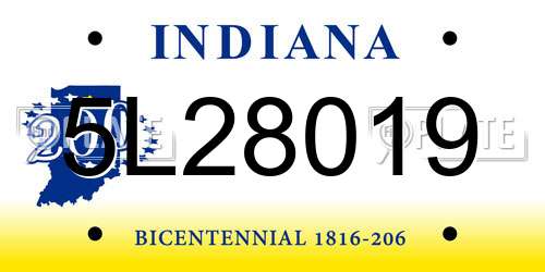 5L28019 Indiana License Plate
