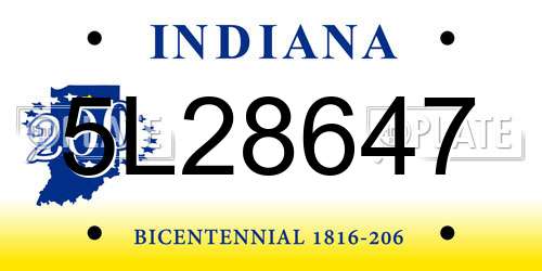 5L28647 Indiana License Plate