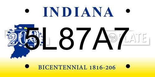 5L87A7 Indiana License Plate