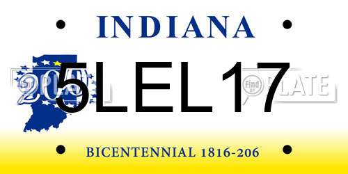 5LEL17 Indiana License Plate