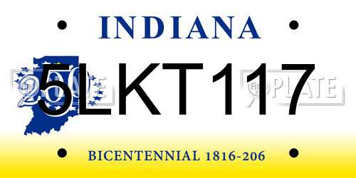 5LKT117 Indiana License Plate