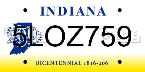 5LOZ759 Indiana License Plate
