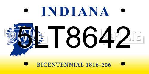 5LT8642 Indiana License Plate