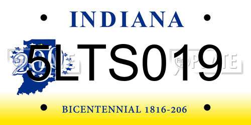 5LTS019 Indiana License Plate