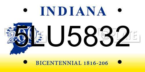 5LU5832 Indiana License Plate