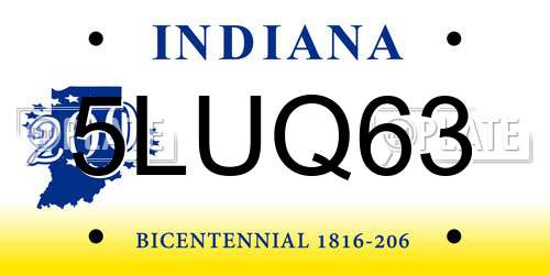 5LUQ63 Indiana License Plate