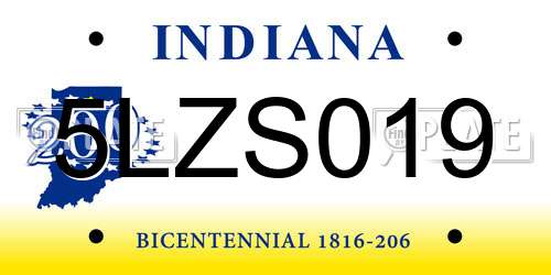 5LZS019 Indiana License Plate