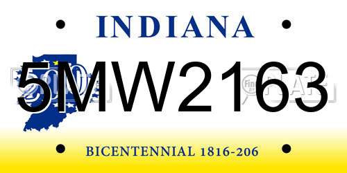 5MW2163 Indiana License Plate
