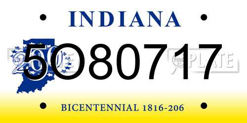 5O80717 Indiana License Plate