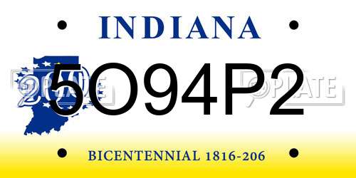 5O94P2 Indiana License Plate