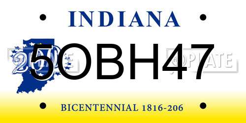 5OBH47 Indiana License Plate