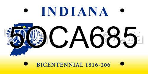 5OCA685 Indiana License Plate