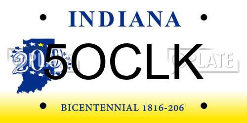 5OCLK Indiana License Plate