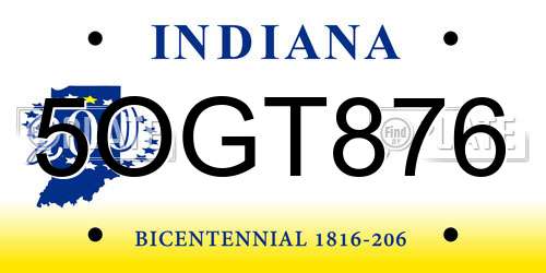 5OGT876 Indiana License Plate