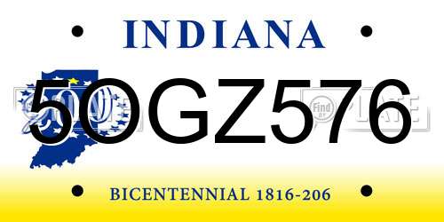 5OGZ576 Indiana License Plate