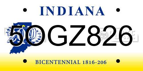 5OGZ826 Indiana License Plate